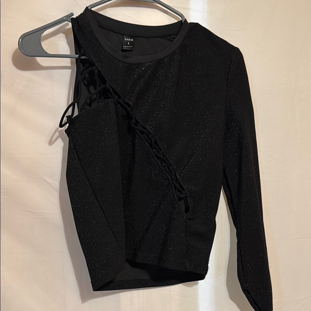 SHEIN Black Glitter Long Sleeve Top